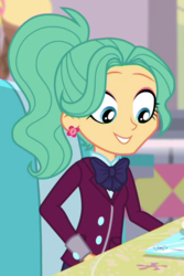Size: 447x671 | Tagged: safe, screencap, garden grove, equestria girls, five stars, g4, my little pony equestria girls: better together, clothes, cropped, crystal prep academy uniform, ear piercing, earring, female, jewelry, piercing, school uniform, solo, sweet snacks cafe