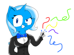 Size: 2048x1536 | Tagged: safe, artist:dca-art-15, trixie, anthro, g4, bowtie, clothes, female, gloves, looking at you, magic wand, magician, magician outfit, simple background, solo, tuxedo, white background