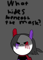 Size: 1535x2148 | Tagged: safe, artist:undeadponysoldier, oc, oc only, oc:bryce, pony, blood, character introduction, crying, emo, evil, gradient background, heterochromia, mask, self insert, sinister, tears of blood