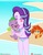 Size: 3090x4000 | Tagged: safe, artist:dieart77, spike, starlight glimmer, sunburst, dog, equestria girls, g4, beach, belly button, bikini, blushing, breasts, buried in sand, cleavage, clothes, commission, equestria girls-ified, eyes closed, female, holding a dog, kissing, male, patreon, patreon logo, ship:sparlight, shipping, spike the dog, straight, swimsuit