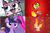 Size: 1024x674 | Tagged: safe, artist:brandonale, edit, edited screencap, screencap, twilight sparkle, alicorn, pony, g4, angry, angry kitty, carla castañeda, comparison, crossover, lego, rapidash twilight, tara strong, the lego movie, twilight sparkle (alicorn), unikitty, unikitty!, voice actor joke