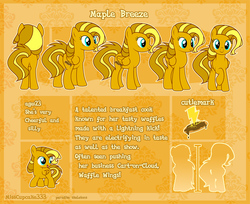 Size: 1280x1045 | Tagged: safe, artist:paradiseskeletons, oc, oc only, oc:maple breeze, pony, female, food, reference sheet, solo, waffle, ych result