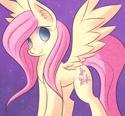 Size: 1299x1210 | Tagged: safe, artist:autumnvoyage, fluttershy, pegasus, pony, g4, cute, ear fluff, female, looking at you, mare, no catchlights, no pupils, shyabetes, smiling, solo, spread wings, standing, three quarter view, wings