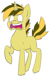 Size: 2937x4493 | Tagged: safe, artist:golden ray, oc, oc only, oc:golden ray, pony, unicorn, male, open mouth, raised hoof, scared, screaming, simple background, solo, stallion, standing, transparent background