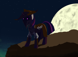 Size: 5500x4000 | Tagged: safe, artist:lord-destrustor, twilight sparkle, lich, pony, undead, fanfic:undead princess twilight sparkle: monster slayer, g4, cover art, fanfic, fanfic art, fanfic cover, female, glowing eyes, moon, solo