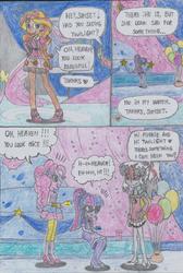 Size: 1407x2091 | Tagged: safe, artist:nephilim rider, pinkie pie, sci-twi, sunset shimmer, twilight sparkle, oc, oc:heaven lost, equestria girls, g4, my little pony equestria girls: better together, twilight under the stars, comic, traditional art