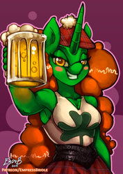 Size: 2480x3508 | Tagged: safe, artist:empressbridle, oc, oc only, unicorn, anthro, alcohol, armpits, beer, high res, holiday, saint patrick's day, solo
