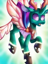 Size: 2400x3200 | Tagged: safe, artist:spindlespice, pharynx, changedling, changeling, g4, to change a changeling, high res, male, open mouth, prince pharynx, scene interpretation, solo, transformation