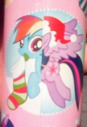 Size: 1115x1634 | Tagged: safe, rainbow dash, twilight sparkle, alicorn, pegasus, pony, g4, christmas, cutie mark, gift wrap, hat, holiday, looking at you, mouth hold, santa hat, sock, spread wings, this isn't even my final form, twilight sparkle (alicorn), wat, wings