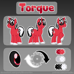 Size: 4000x4000 | Tagged: safe, artist:partypievt, oc, oc only, oc:torque, pony, unicorn, base used, black sclera, cutie mark, fangs, gears, male, reference sheet, simple background, solo, stallion
