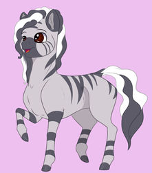 Size: 1024x1158 | Tagged: safe, artist:ganashiashaka, oc, oc only, oc:johari, pony, zebra, adopted offspring, female, parent:fluttershy, pink background, simple background, solo