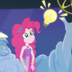 Size: 908x908 | Tagged: safe, screencap, pinkie pie, star swirl the bearded, equestria girls, g4, my little pony equestria girls: better together, twilight under the stars, bare shoulders, cropped, lightbulb, sleeveless, strapless