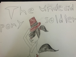 Size: 4032x3024 | Tagged: safe, artist:undeadponysoldier, oc, oc only, oc:the undead pony soldier, pony, could be better, fangs, fedora, hat, inverted cross, self insert, traditional art