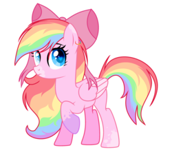 Size: 2865x2681 | Tagged: safe, artist:rachelclaradrawz, oc, oc only, oc:rainbow drop, pegasus, pony, bow, female, hair bow, heart eyes, high res, mare, rainbow hair, simple background, solo, white background, wingding eyes