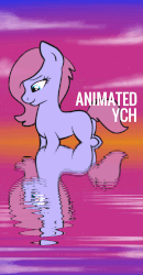 Size: 600x1158 | Tagged: safe, artist:lannielona, pony, advertisement, animated, cloud, commission, gif, looking down, ocean, sky, solo, sunset, water, your character here