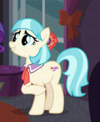 Size: 635x776 | Tagged: safe, screencap, coco pommel, earth pony, pony, g4, made in manehattan, cropped, female, mare, raised hoof, smiling, solo