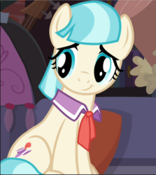 Size: 838x941 | Tagged: safe, screencap, coco pommel, earth pony, pony, g4, made in manehattan, cocobetes, cropped, cute, female, sitting, smiling, solo