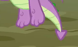 Size: 374x228 | Tagged: safe, screencap, spike, dragon, g4, molt down, claws, cropped, feet, legs, male, male feet, pictures of legs, tail, winged spike, wings