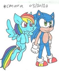 Size: 865x1043 | Tagged: safe, artist:cmara, rainbow dash, g4, crossover, male, sonic the hedgehog, sonic the hedgehog (series), traditional art