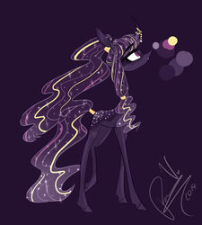 Size: 1186x1320 | Tagged: safe, artist:iheyyasyfox, oc, oc only, pony, unicorn, curved horn, female, horn, magical lesbian spawn, mare, offspring, parent:princess luna, parent:twilight sparkle, parents:twiluna, solo