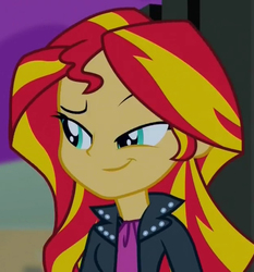 Size: 619x664 | Tagged: safe, sunset shimmer, equestria girls, g4, my little pony equestria girls: rainbow rocks, clothes, female, jacket, lidded eyes, smiling