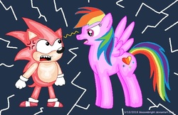 Size: 656x423 | Tagged: safe, artist:blossombright, rainbow dash, oc, unnamed oc, g4, crossover, male, recolor, sonic the hedgehog, sonic the hedgehog (series)