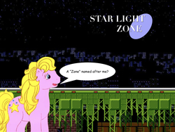Size: 1024x768 | Tagged: safe, artist:4-chap, starlight (g1), earth pony, pony, g1, crossover, dialogue, female, solo, sonic the hedgehog (series), star light zone