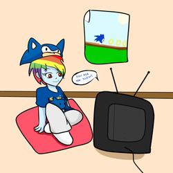 Size: 2000x2000 | Tagged: safe, artist:soul-yagami64, rainbow dash, equestria girls, g4, crossover, hat, high res, male, sonic the hedgehog, sonic the hedgehog (series), television