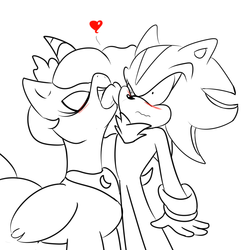 2110841 - safe, artist:soul-yagami64, character:fluttershy,  character:rainbow dash, blushing, crossover, crossover shipping, female,  kiss on the cheek, kissing, male, shadow the hedgehog, shipping, sonic the  hedgehog, sonic the hedgehog (series