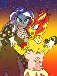 Size: 2496x3312 | Tagged: safe, artist:missmagnificence, nightmare rarity, rarity, sunset shimmer, equestria girls, g4, colored, daydream, daydream shimmer, equestria girls-ified, female, high res, nightmare, showdown
