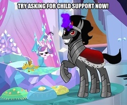 Size: 607x499 | Tagged: safe, edit, edited screencap, screencap, king sombra, princess flurry heart, pony, g4, the beginning of the end, caption, cropped, image macro, text