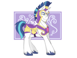 Size: 1280x960 | Tagged: safe, artist:bluecrayolapony, shining armor, pony, unicorn, g4, lidded eyes, male, royal guard armor, solo, stallion, tail wrap