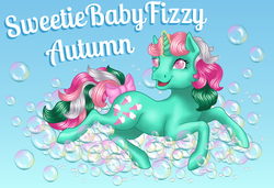 Size: 793x542 | Tagged: safe, artist:mustbejewel, fizzy, pony, twinkle eyed pony, unicorn, g1, baby fizzy, crystal eyes, female, soap bubble, solo