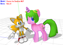 Size: 673x481 | Tagged: safe, artist:galaxina3, pony, 3d, cosmo the seedrian, crossover, downloadable, male, miles "tails" prower, mmd, ponified, sonic the hedgehog (series)