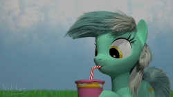Size: 1920x1080 | Tagged: safe, artist:nebulafactory, lyra heartstrings, pony, g4, 3d, blender, female, missing horn, smoothie, solo