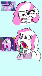Size: 400x712 | Tagged: safe, artist:h0mi3, edit, screencap, oc, oc:snowlight, equestria girls, feeling pinkie keen, g4, my little pony equestria girls, equestria girls-ified, gritted teeth, like mother like daughter, like parent like child, mouth hold, offspring, open mouth, parent:double diamond, parent:twilight sparkle, parents:diamondlight, pen, screencap reference