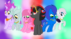 Size: 1512x840 | Tagged: safe, artist:laurka13579, artist:toy-foxy1, pony, amy rose, base used, blaze the cat, element of generosity, element of honesty, element of kindness, element of laughter, element of loyalty, element of magic, elements of harmony, male, ponified, rouge the bat, shadow the hedgehog, silver the hedgehog, sonic the hedgehog, sonic the hedgehog (series)