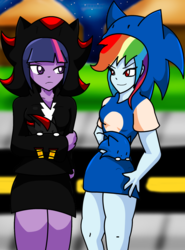 Size: 1132x1532 | Tagged: safe, artist:soul-yagami64, rainbow dash, twilight sparkle, equestria girls, g4, clothes, cosplay, costume, crossover, male, shadow the hedgehog, sonic the hedgehog, sonic the hedgehog (series)