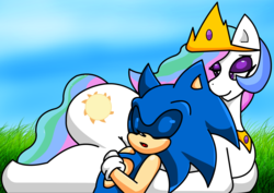 Size: 2692x1904 | Tagged: safe, artist:soul-yagami64, princess celestia, g4, commission, crossover, male, sonic the hedgehog, sonic the hedgehog (series)