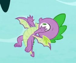 Size: 339x282 | Tagged: safe, screencap, spike, dragon, g4, molt down, claws, flying, male, solo, winged spike, wings