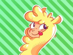 Size: 1600x1200 | Tagged: safe, artist:wooperhelix, paprika (tfh), alpaca, them's fightin' herds, community related, cute, female, simple background, smiling, solo, tongue out