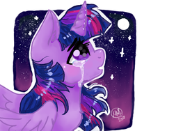Size: 1116x837 | Tagged: safe, artist:wimsie, twilight sparkle, alicorn, pony, g4, crying, female, moon, solo, stars, twilight sparkle (alicorn)