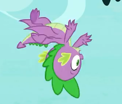 Size: 333x282 | Tagged: safe, screencap, spike, dragon, g4, molt down, season 8, claws, flying, male, solo, tail, upside down, winged spike, wings