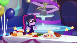 Size: 1920x1080 | Tagged: safe, screencap, sci-twi, twilight sparkle, equestria girls, equestria girls series, g4, twilight under the stars, spoiler:eqg series (season 2), female, food, hors d'oeuvre, solo