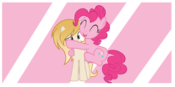 Size: 2000x1000 | Tagged: safe, artist:applerougi, pinkie pie, oc, oc:cremita, earth pony, pony, g4, female, hug, mare