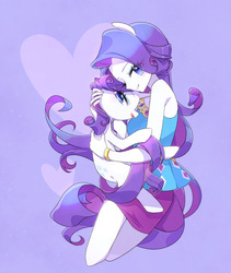 Size: 1200x1425 | Tagged: safe, artist:kkmrarar, rarity, human, pony, unicorn, equestria girls, g4, my little pony equestria girls: better together, clothes, cute, female, geode of shielding, holding a pony, hug, human ponidox, magical geodes, mare, ponied up, rarity peplum dress, self ponidox, smiling