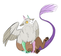 Size: 800x740 | Tagged: safe, artist:vindhov, oc, oc only, draconequus, half-griffon, crack ship offspring, draconequus oc, interspecies offspring, offspring, parent:discord, parent:gilda, simple background, sitting, solo, transparent background