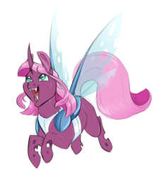 Size: 600x664 | Tagged: safe, artist:vindhov, oc, oc only, changepony, pony, female, flying, magical lesbian spawn, mare, offspring, open mouth, parent:pinkie pie, parent:queen chrysalis, parents:chryssie pie, simple background, solo, transparent background