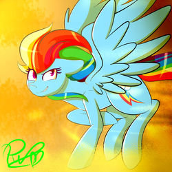 Size: 1024x1024 | Tagged: safe, artist:redheartponiesfan, rainbow dash, pegasus, pony, g4, cloud, female, flying, looking at you, sky, solo, wind