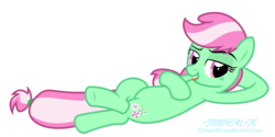 Size: 9000x4514 | Tagged: safe, artist:kuren247, minty (g4), earth pony, pony, g4, absurd resolution, cheeky, cute, draw me like one of your french girls, female, freckles, mintybetes, on back, recolor, simple background, solo, transparent background, vector